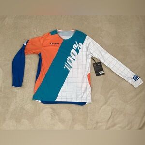 100% Men’s Orange and Teal Long sleeve Jersey